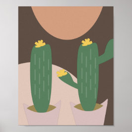 Tall Cactus Pflanze Potted Bohemische Formen Kunst Poster
