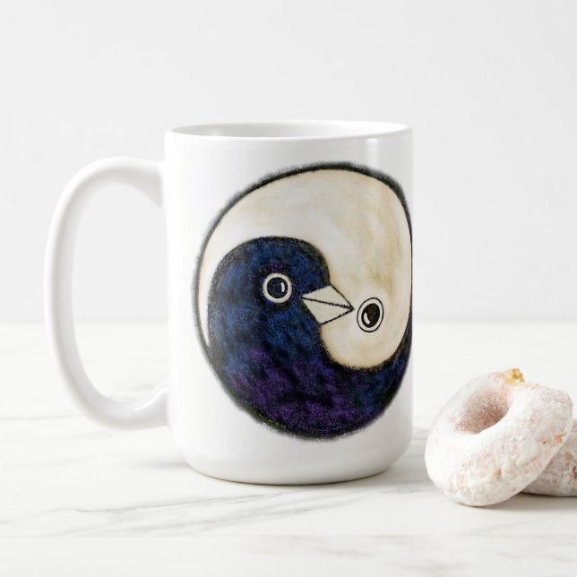 Tall coffee mug avec les colombes de Yin Yang (Avec donut)