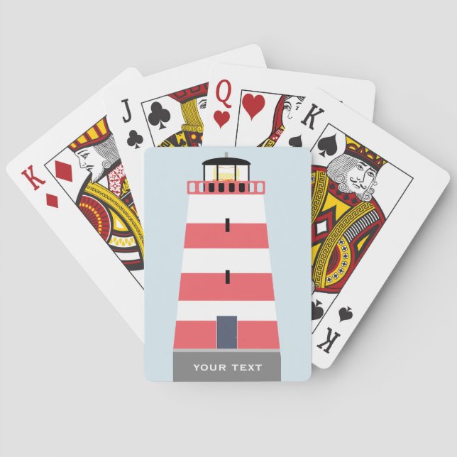 Tall Red and White Lighthouse Personalisiert Spielkarten (Rückseite)