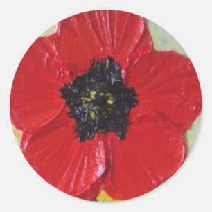 Tall Red Poppy II Round Aufkleber