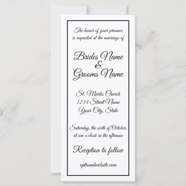 Tall Skinny Calligraphy Wedding Einladung (Vorderseite)
