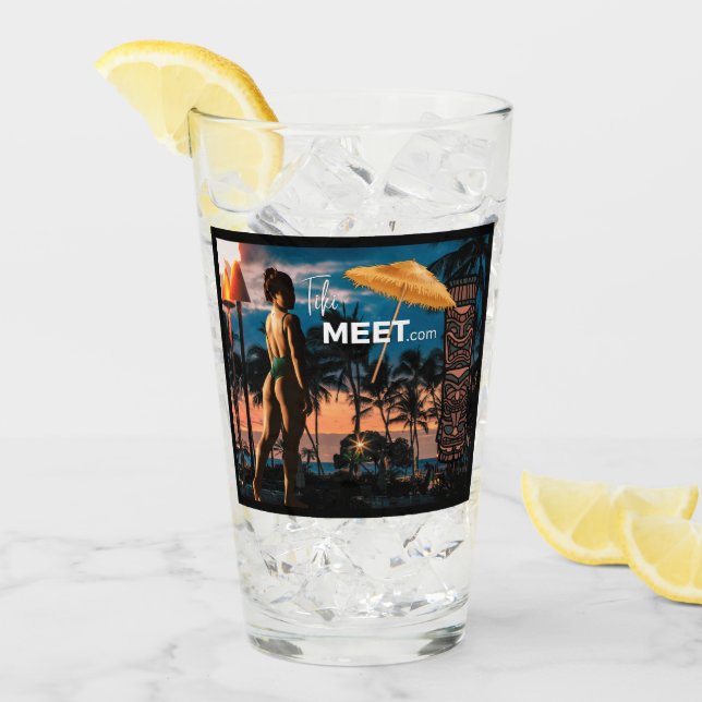 Tall TikiMeet.com Glass with Island Girl Glas (Vorderseite Ice)