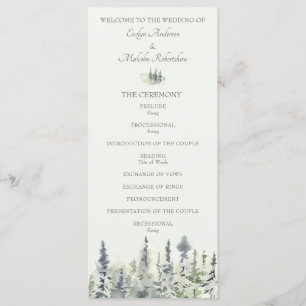 Tall Timber Watercolor Evergreen Trees Wedding Programm