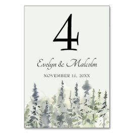 Tall Timber Watercolor Evergreen Trees Wedding Tischnummer