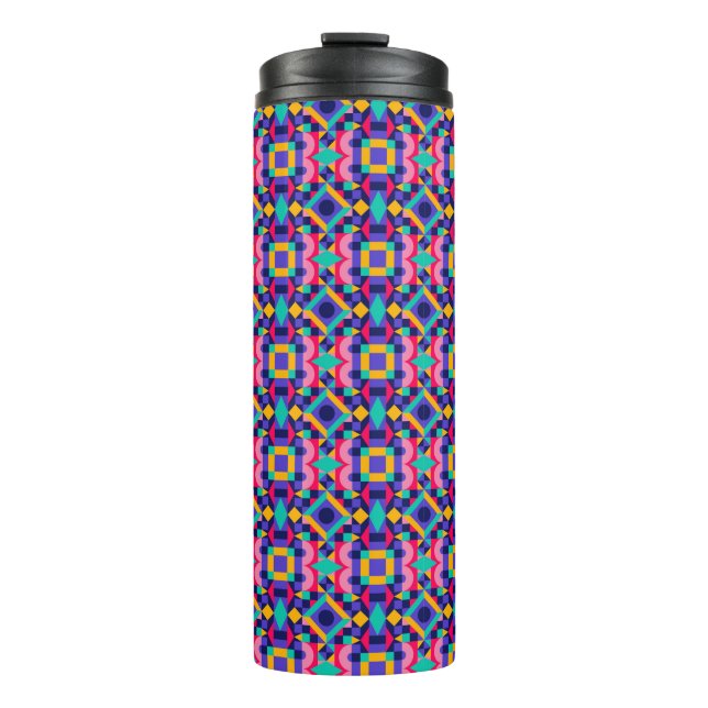 Tall travel mug with a vibrant geometric pattern thermosbecher (Vorderseite)