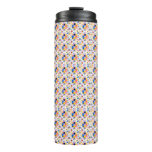Tall travel mug with a vibrant, geometric pattern  thermosbecher (Vorderseite)