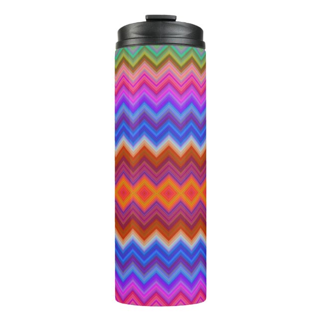 Tall travel mug with a vibrant zigzag pattern  thermosbecher (Vorderseite)