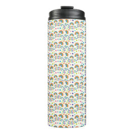 Tall tumbler with a black lid, featuring a playful thermosbecher
