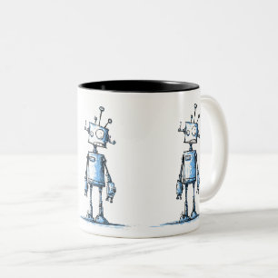 Tall Wacky Robot Tasse — HandGezeichnet Blue Chara