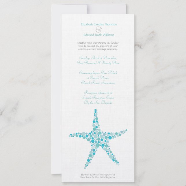 Tall Wedding Aqua Türkis Starfish Einladung (Vorderseite)