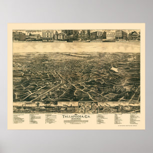 Tallapoosa, GA Panorama Karte - 1892 Poster