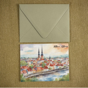 Tallinn Estland Aquarellmalerei Panorama  Postkarte