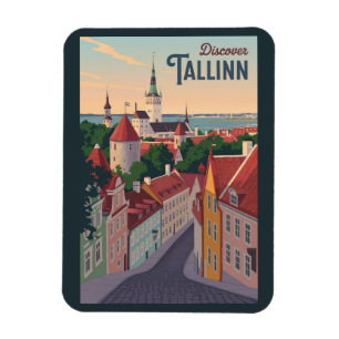 Tallinn Estland Illustration Travel Art Vintag Magnet