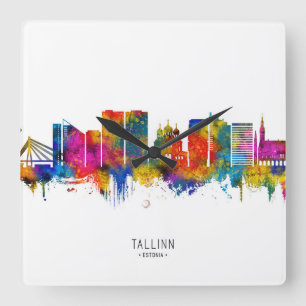 Tallinn Estland Skyline Quadratische Wanduhr