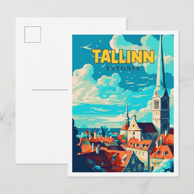 Tallinn Estland Vintage Illustration Postkarte (Vorne/Hinten)