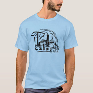 Tallinn-Holzschnitt-Logo-Art-Druck T-Shirt