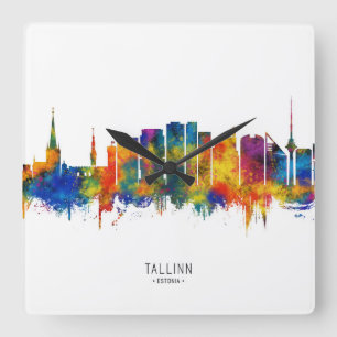 Tallinn Skyline Quadratische Wanduhr