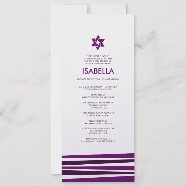 Tallit Bar Mitzvah en invitation violette (Devant)