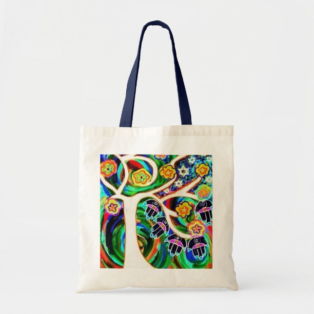 Tallit Taschen-Tasche - Elfenbein-Baum von Leben Tragetasche (Vorne)