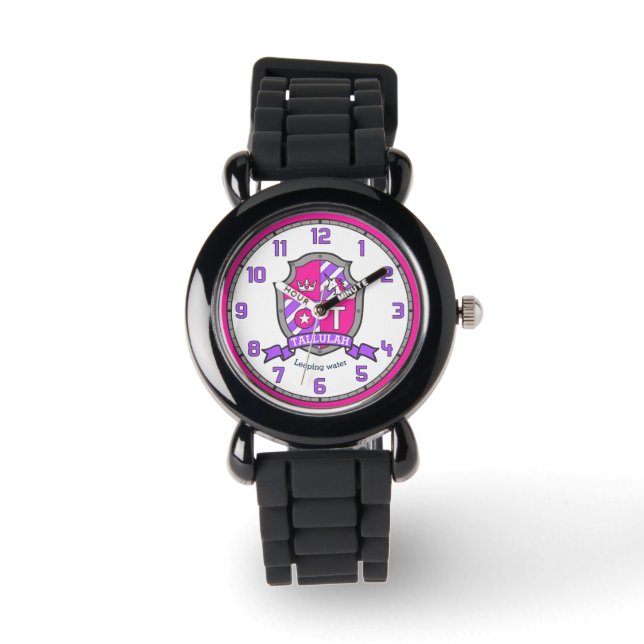 Tallulah Mädchenname bedeutet Wappen unicorn pink Armbanduhr (Vorderseite)