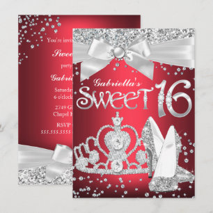 Talons Diadème Étincelant Invitation Sweet 16 Roug
