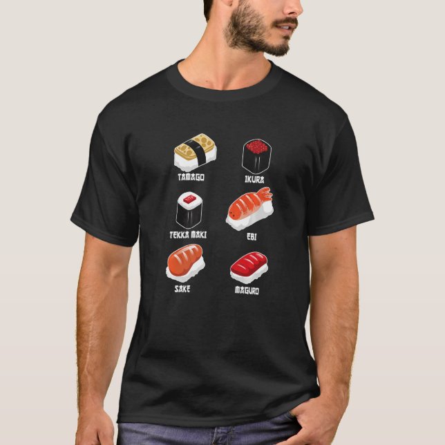 Tamago, Ikura, Ebi, Tekka Maki, Maguro, Sake Premi T-Shirt (Vorderseite)
