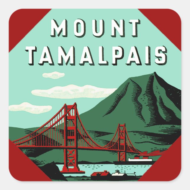 Tamalpais Reiseplakat Quadratischer Aufkleber (Vorderseite)