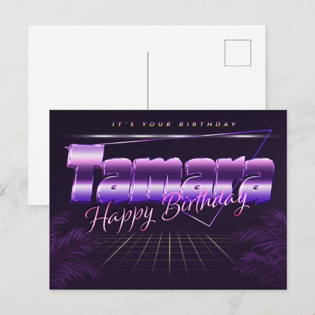 Tamara Name Vorname lila Postkarte Geburtstag (Vorne/Hinten)