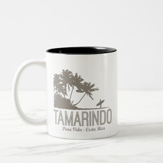 Tamarindo Costa Rica Surfer Strand Zweifarbige Tasse (Links)