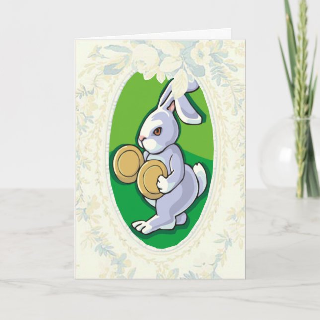 Tambourine Bunny Ostercard Feiertagskarte (Vorderseite)