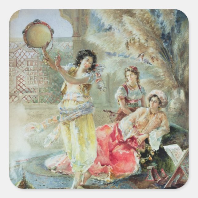 Tambourine (mit g/c auf Papier) Quadratischer Aufkleber (Vorderseite)