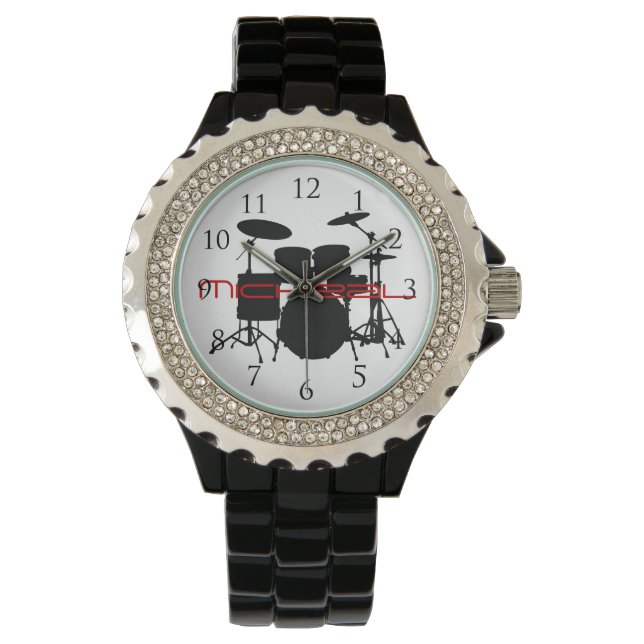 Tambours Nom personnalisé Montre avec nombre (devant)