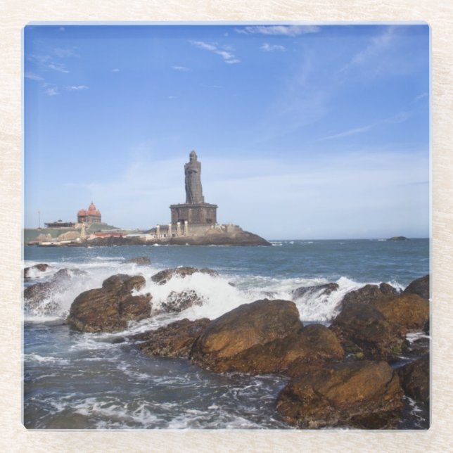 Tamil Nadu Heiliges Thiruvalluvar Statue-|, Indien Glasuntersetzer (Vorderseite)