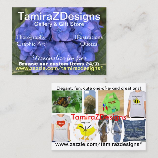 TamiraZDesign Blue Hydrangea Business Card Visitenkarte (Vorne/Hinten)