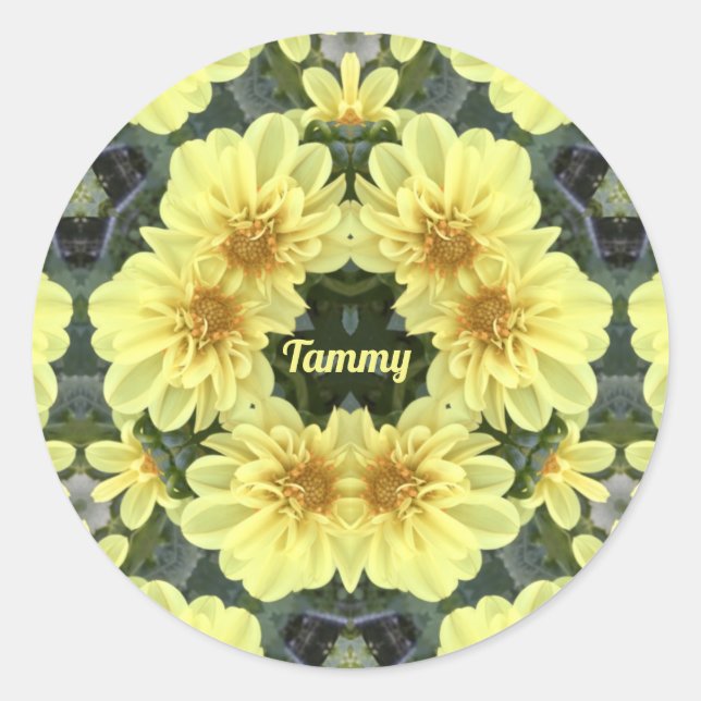 TAMMY ~ EASTER DAHLIAS YELLOW RELIGIOUS ~ RUNDER AUFKLEBER (Vorderseite)