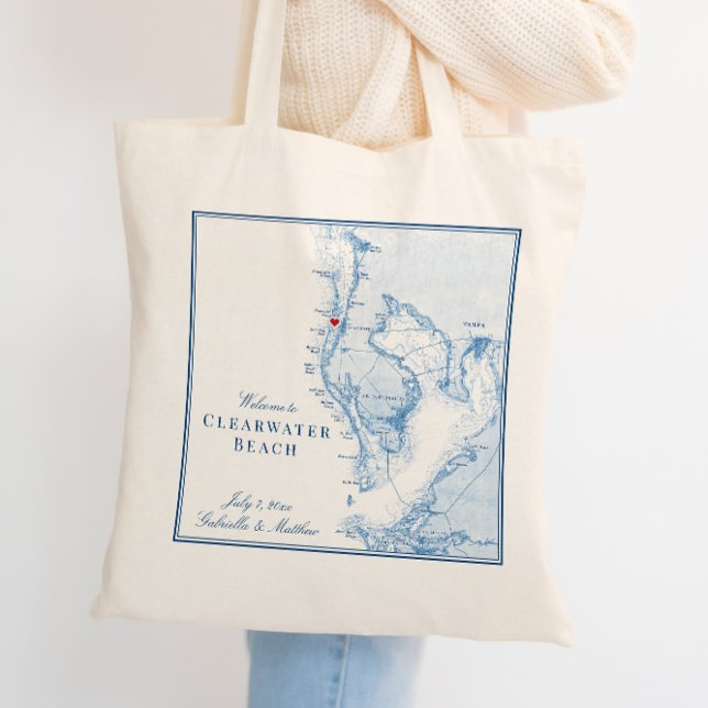 Tampa Bay Map Elegant Wedding Welcome Tragetasche (Custom Tampa Bay tote bags are perfect to hold welcome bag favors for your destination wedding.)