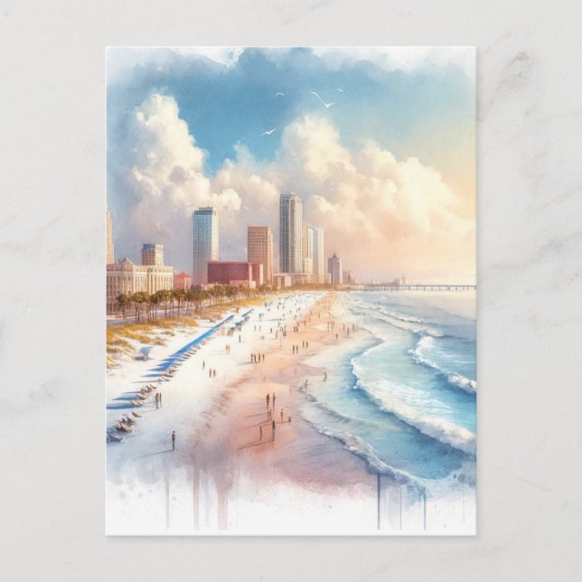 Tampa Beach, Florida Wasserfarbenmalerei Reisen Postkarte (Vorderseite)