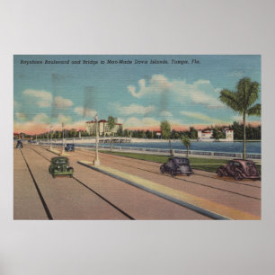 Tampa, FL - Ansicht von Bayshore Boulevard, Brücke Poster