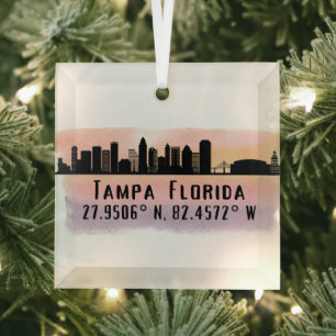 Tampa FL City Skyline Ornement en verre