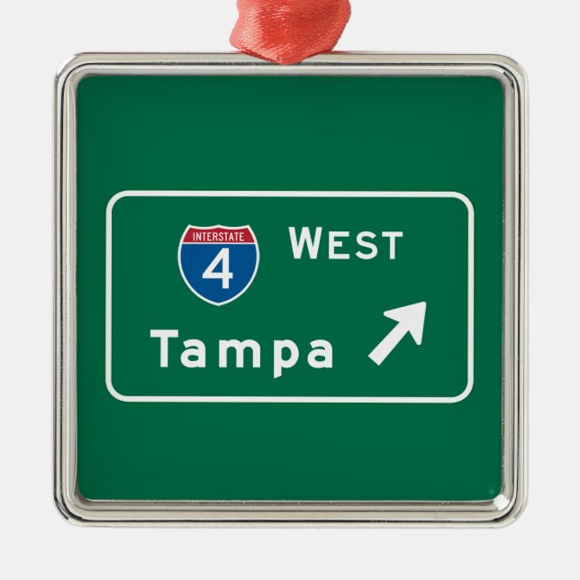 Tampa, FL-Verkehrsschild Silbernes Ornament (Vorne)