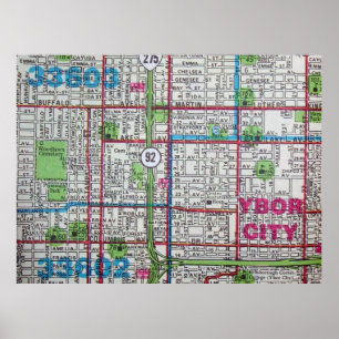 Tampa, FL Vintag Map Poster