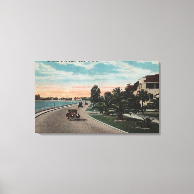 Tampa, Florida - Blick auf Bayshore Blvd Leinwanddruck (Vorderseite)
