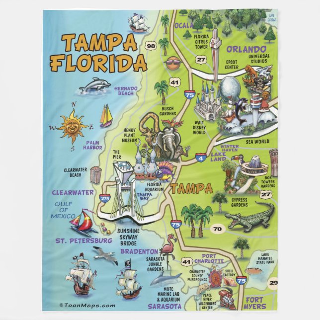 Tampa Florida Fun Karte Fleecedecke (Vorderseite)