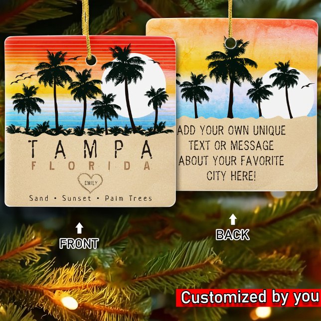 Tampa Florida Retro Palmen Souvenir 80er Keramikornament (Von Creator hochgeladen)