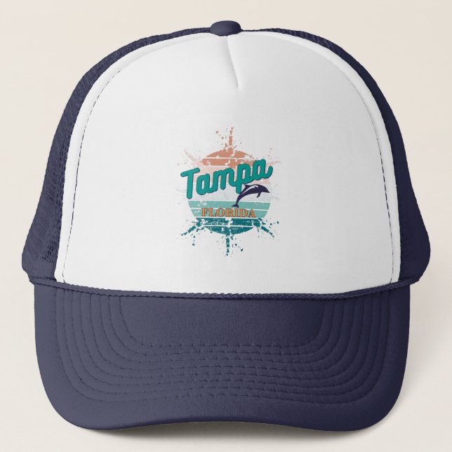 Tampa Florida Retro Vintag explodierender Sonnenun Truckerkappe (Vorderseite)
