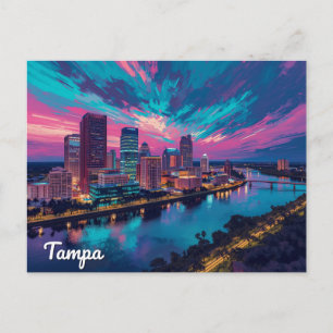 Tampa Florida Skyline Nacht Kunst Postkarte