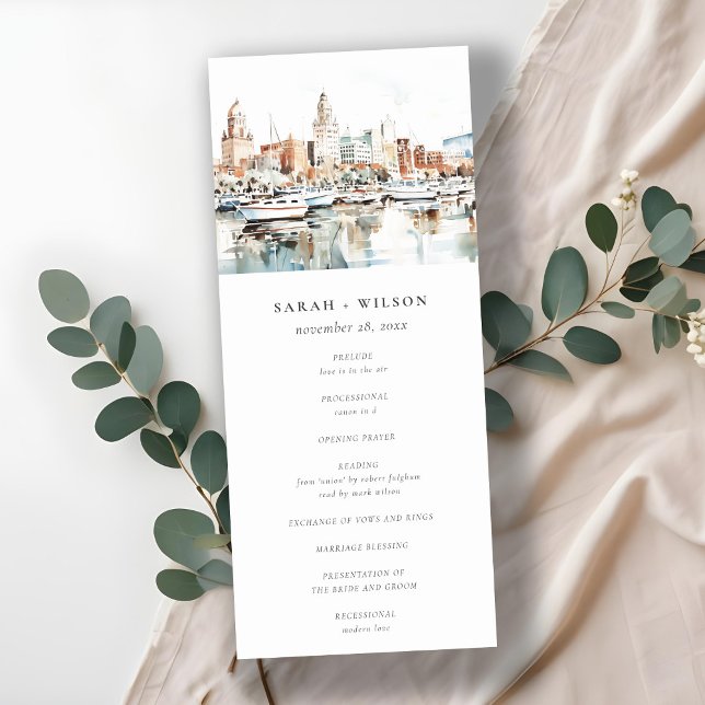 Tampa Florida Skyline Watercolor Wedding Programme (Créateur téléchargé)