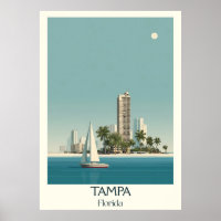 Tampa Florida Vintag Skyline Bay Reisen Kunst