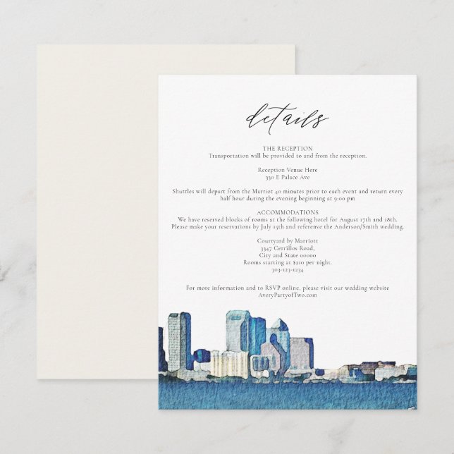TAMPA FLORIDA Watercolor Skyline Details Karte (Vorne/Hinten)