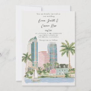 Tampa Skyline Aquarell-Hochzeitseinladung Einladung